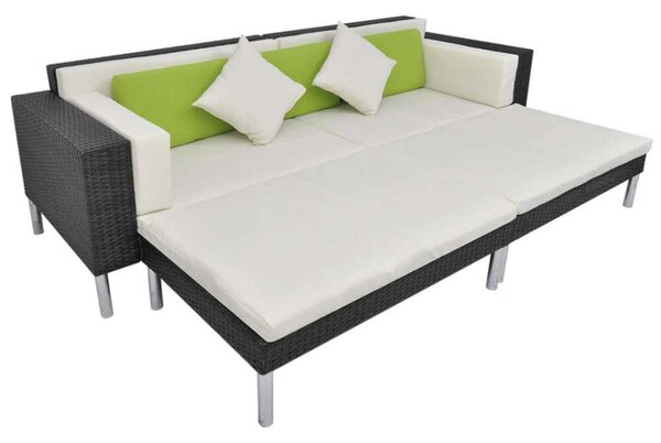 Polyrattan Kerti Bútorszett - 4 részes - Fekete