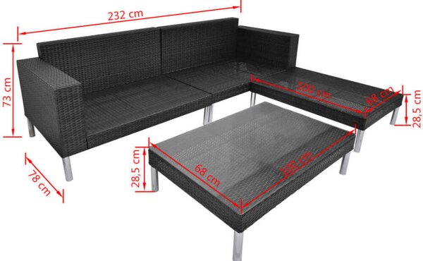 Polyrattan Kerti Bútorszett - 4 részes - Fekete