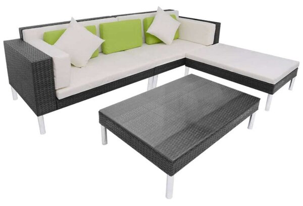 Polyrattan Kerti Bútorszett - 4 részes - Fekete