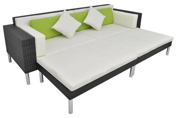 Polyrattan Kerti Bútorszett - 4 részes - Fekete