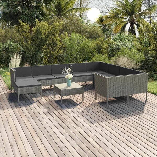 Polyrattan Kerti Ülőgarnitúra - 11 részes - Szürke