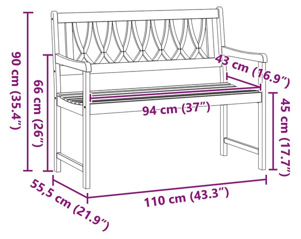 VidaXL Kerti pad Természetes 110 x 55,5 x 90 cm Tömör Akácfa