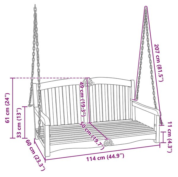 VidaXL Hinta Pad Természetes 114 x 60 x 60,5 cm Tömör Teakfa