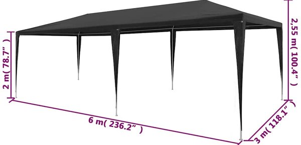 Antracitszürke PE rendezvénysátor 3 x 6 m