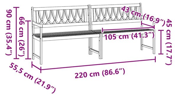 VidaXL Kerti pad Természetes 220 x 55,5 x 90 cm Tömör Akácfa