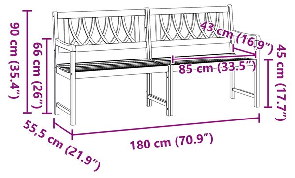 VidaXL Kerti pad Természetes 180 x 55,5 x 90 cm Tömör Akácfa