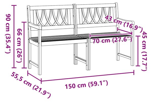 VidaXL Kerti pad Természetes 150 x 55,5 x 90 cm Tömör Akácfa