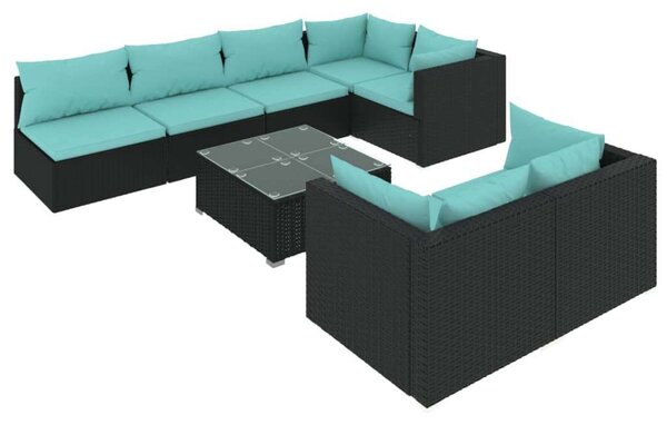 VidaXL Polyrattan Kerti Ülőgarnitúra - 8 részes - Fekete
