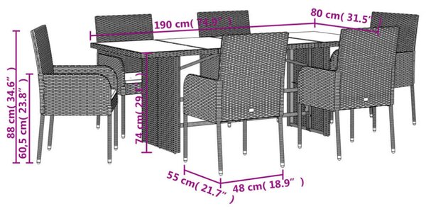 VidaXL Polyrattan Kerti Étkezőgarnitúra - 7 részes - Szürke