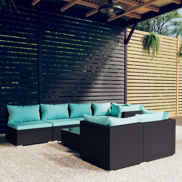 VidaXL Polyrattan Kerti Ülőgarnitúra - 8 részes - Fekete