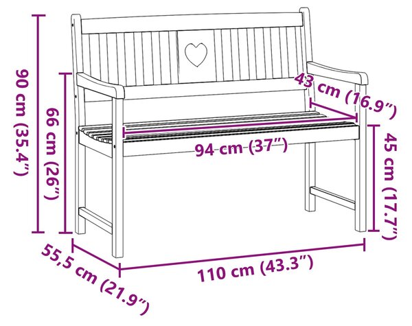 VidaXL Kerti pad Természetes 110 x 55,5 x 90 cm Tömör Akácfa