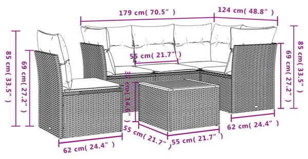 VidaXL Polyrattan Kerti Ülőgarnitúra - 6 részes - Bézs
