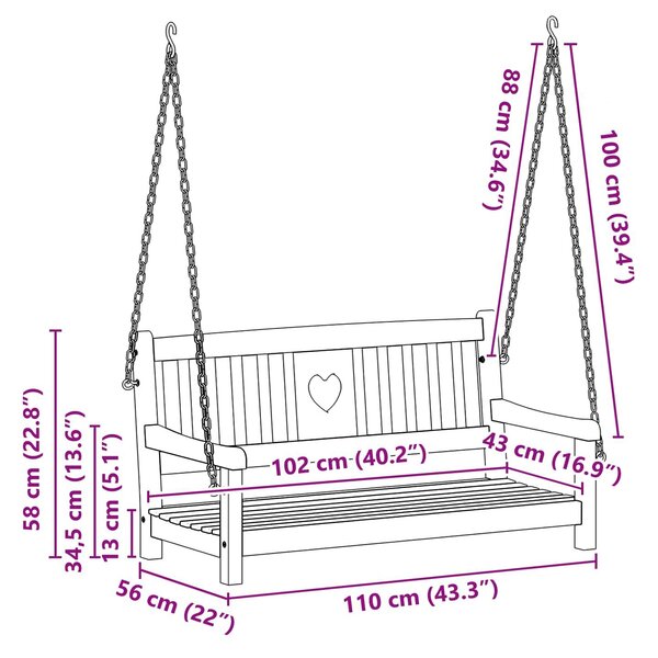 VidaXL Kerti hinta pad Természetes 110 x 56 x 58 cm Tömör Akácfa