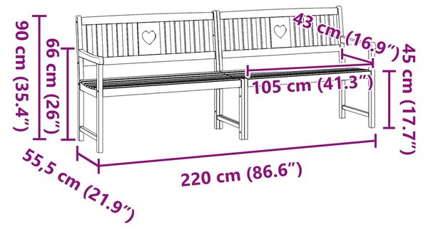 VidaXL Kerti pad Természetes 220 x 55,5 x 90 cm Tömör Akácfa