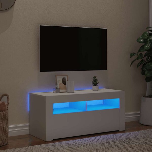 Fehér TV-szekrény LED-lámpákkal 90 x 35 x 40 cm