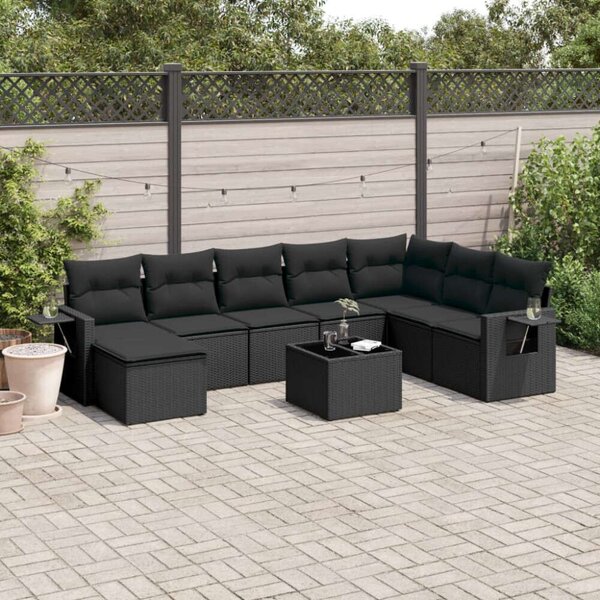 VidaXL Polyrattan Kerti Ülőgarnitúra - 9 részes - Fekete