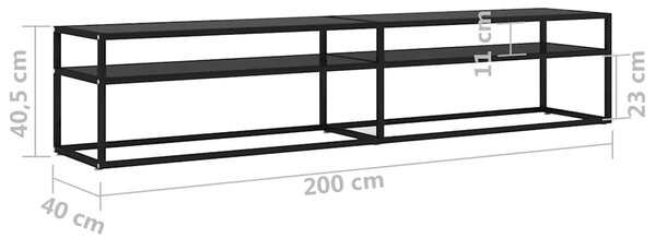 Fekete edzett üveg TV-szekrény 200 x 40 x 40,5 cm
