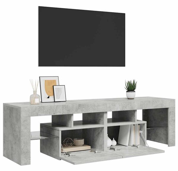 Betonszürke TV-szekrény LED-lámpákkal 140 x 36,5 x 40 cm