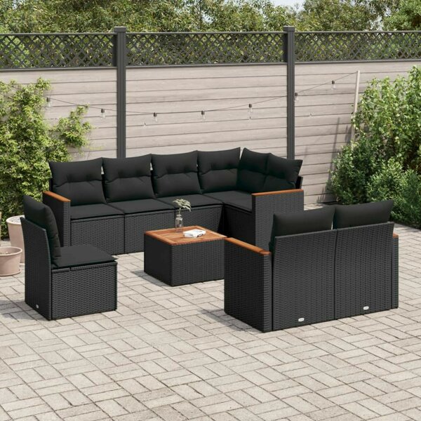 VidaXL 9 részes Kerti Ülőgarnitúra - Fekete Polyrattan