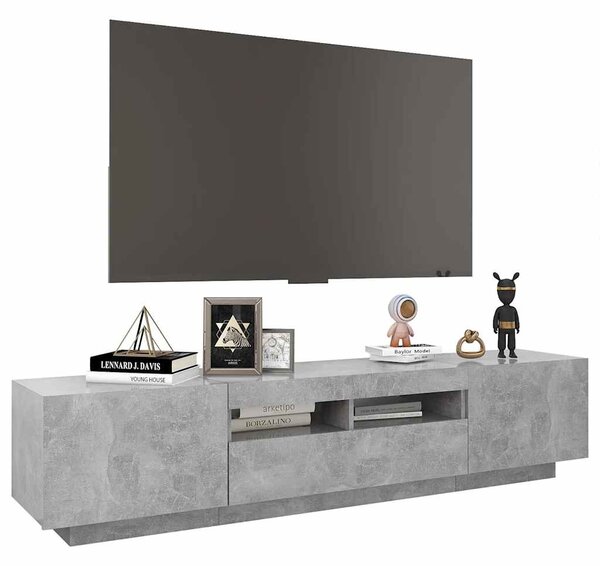 Betonszürke TV-szekrény LED-lámpákkal 180 x 35 x 40 cm
