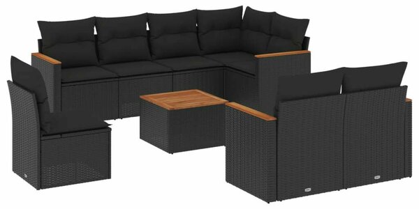 VidaXL 9 részes Kerti Ülőgarnitúra - Fekete Polyrattan