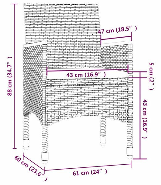 VidaXL Kültéri Étkezőgarnitúra - 7 részes - Fekete/Szürke