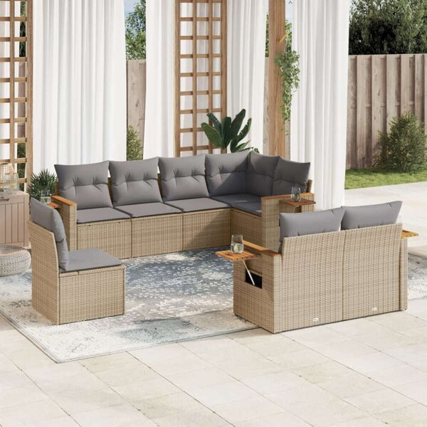 Polyrattan Kerti Ülőgarnitúra - 8 részes - Bézs