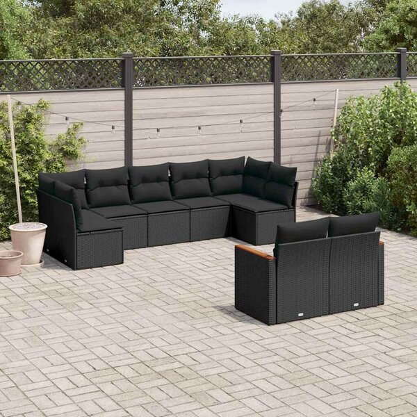 VidaXL Polyrattan Kerti Ülőgarnitúra - 9 részes - Fekete