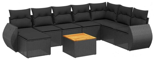 VidaXL Polyrattan Kerti Ülőgarnitúra - 9 részes - Fekete