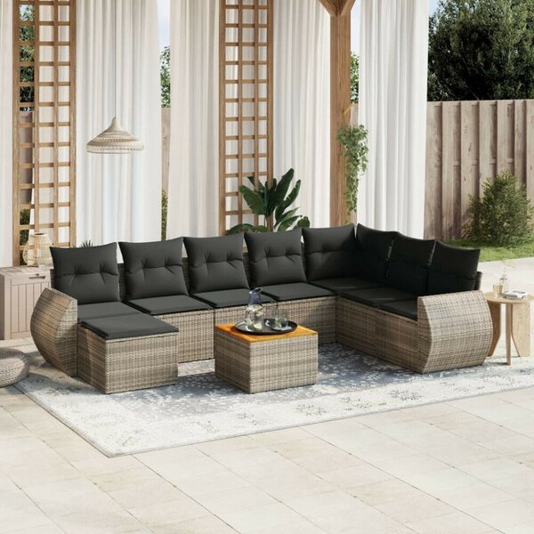 VidaXL Polyrattan Kerti Ülőgarnitúra - 9 részes - Fekete