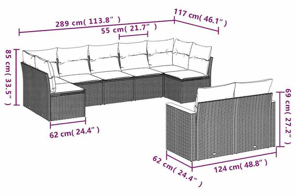 VidaXL Polyrattan Kerti Ülőgarnitúra - 9 részes - Fekete