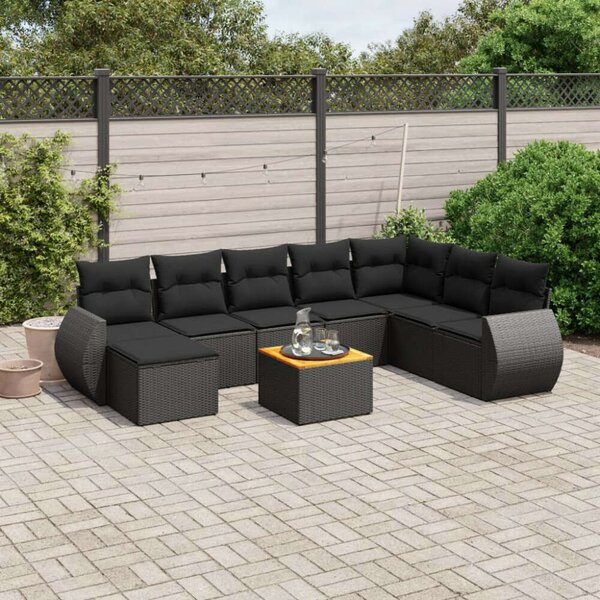 VidaXL Polyrattan Kerti Ülőgarnitúra - 9 részes - Fekete