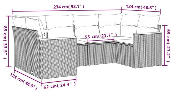 VidaXL Polyrattan Kerti Ülőgarnitúra - 6 részes - Fekete
