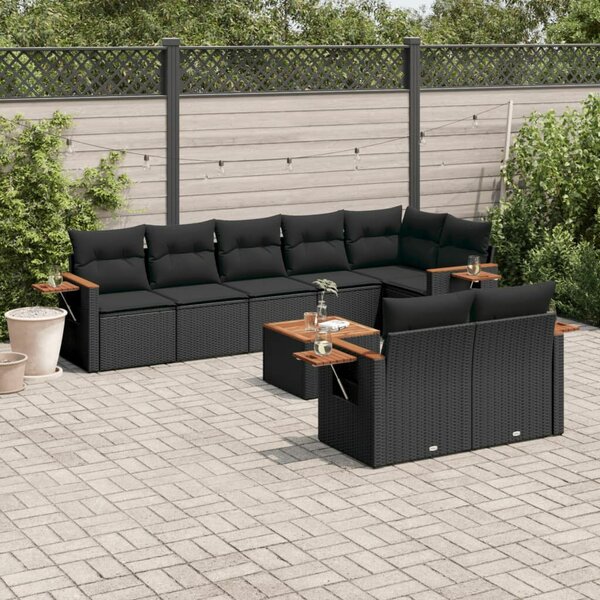 VidaXL Polyrattan Kerti Ülőgarnitúra - 9 részes - Fekete