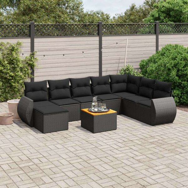 VidaXL Polyrattan Kerti Ülőgarnitúra - 9 részes - Fekete