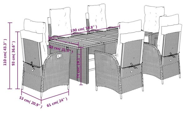 VidaXL Polyrattan Kerti Étkezőgarnitúra - 7 részes - Szürke