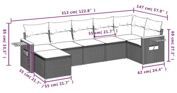 VidaXL Polyrattan Kerti Ülőgarnitúra - 7 részes - Fekete