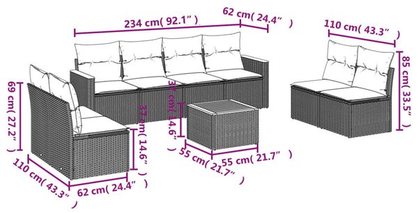 VidaXL Polyrattan Kerti Ülőgarnitúra - 9 részes - Bézs