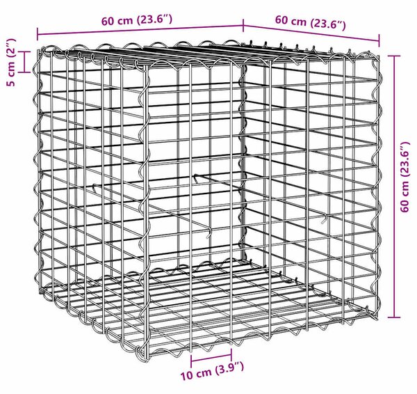 Kocka alakú acélhuzal gabion magaságyás 60 x 60 x 60 cm