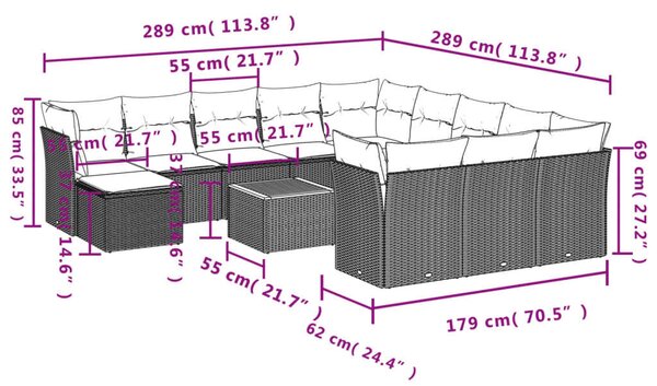 VidaXL Polyrattan Kerti Ülőgarnitúra - 13 részes - Bézs