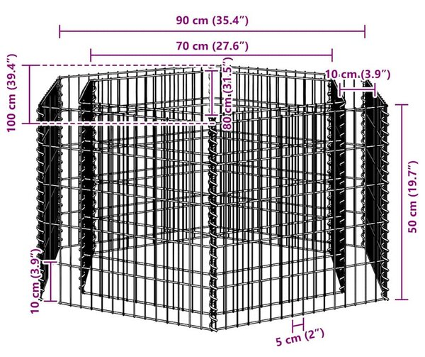 Hatszögletű gabion magaságyás 100 x 90 x 50 cm