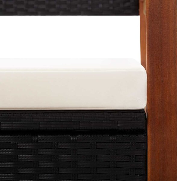 Fekete polyrattan és tömör akácfa tárolópad 115 cm
