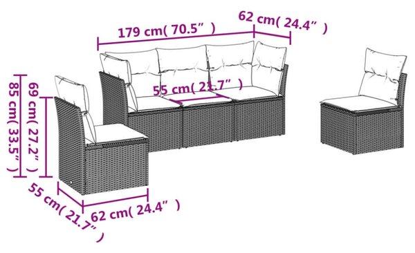 VidaXL Polyrattan Kerti Ülőgarnitúra - 5 részes - Bézs