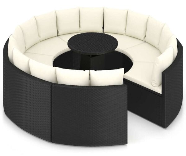 VidaXL 9 részes fekete polyrattan kerti kanapészett párnákkal