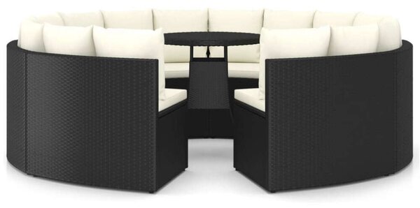 VidaXL 9 részes fekete polyrattan kerti kanapészett párnákkal
