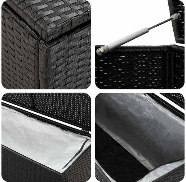 Fekete polyrattan kerti tárolóláda 100 x 50 x 50 cm