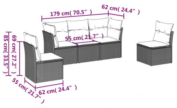 VidaXL Polyrattan Kerti Ülőgarnitúra - 5 részes - Bézs