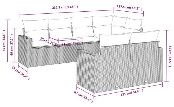 VidaXL Polyrattan Kerti Ülőgarnitúra - 7 részes - Bézs