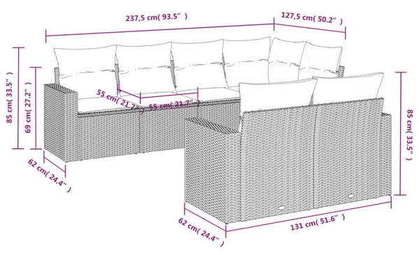 VidaXL Polyrattan Kerti Ülőgarnitúra - 7 részes - Bézs