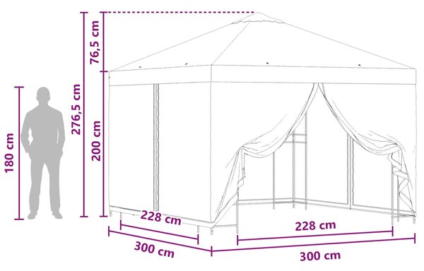 VidaXL Kerti pavilon oldalfalakkal 3 x 3 m Zöld Poliészter és acél